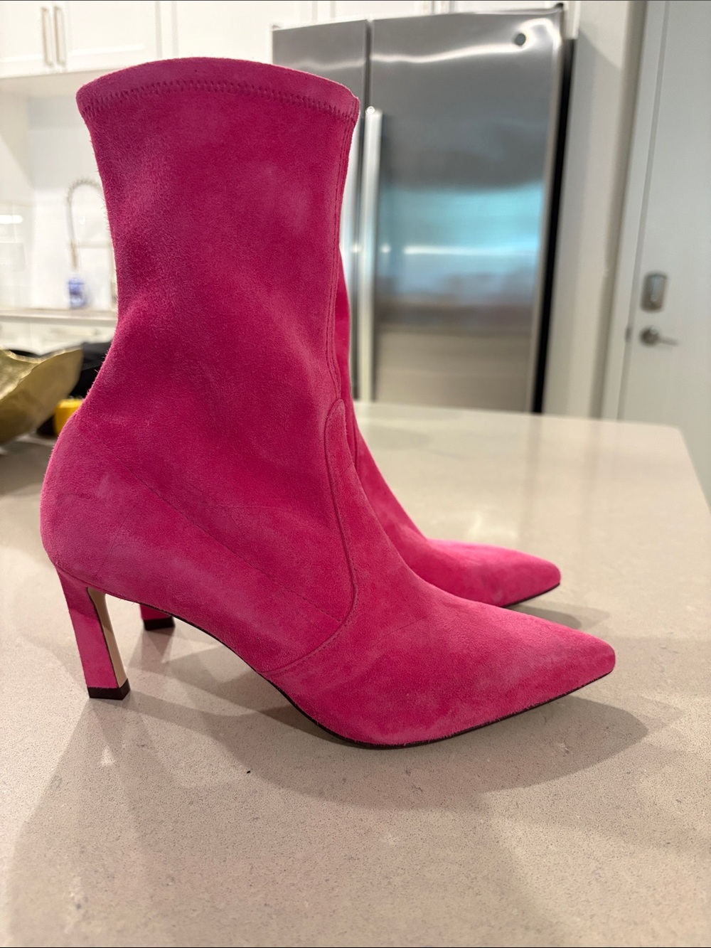 Stuart Weitzman hot pink suede sock booties 6.5 brand new never worn